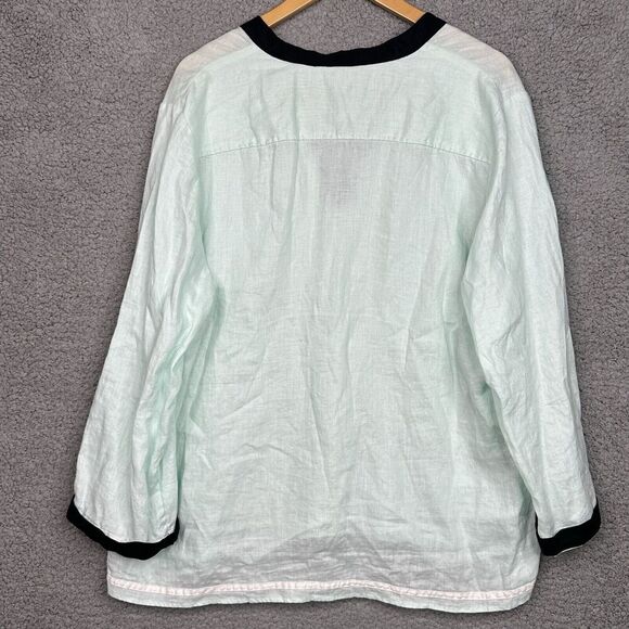 Talbots Top Shirt Linen Womens Mint Green Size XL Long Sleeve Classic Summer - Picture 10 of 11